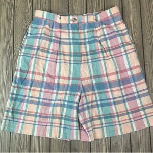 Lands' End Vintage Pink Plaid High Rise Shorts 100% Cotton Flannel Boxer Grandma